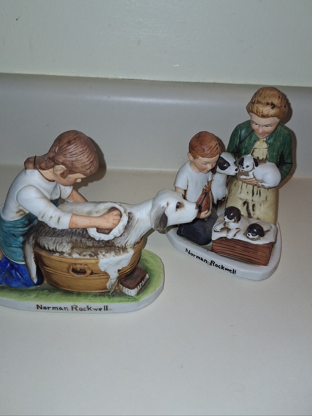 2 Vintage Norman Rockwell Figurines~1979~Pets~Dogs~Numbered~Porcelain